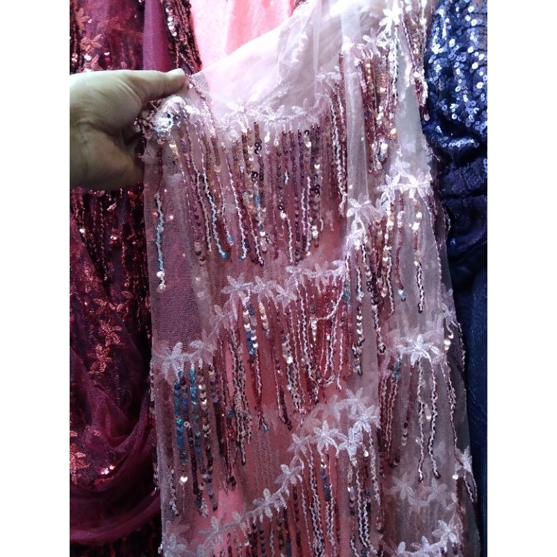 bahan kain sequin rumbai rumbai artis