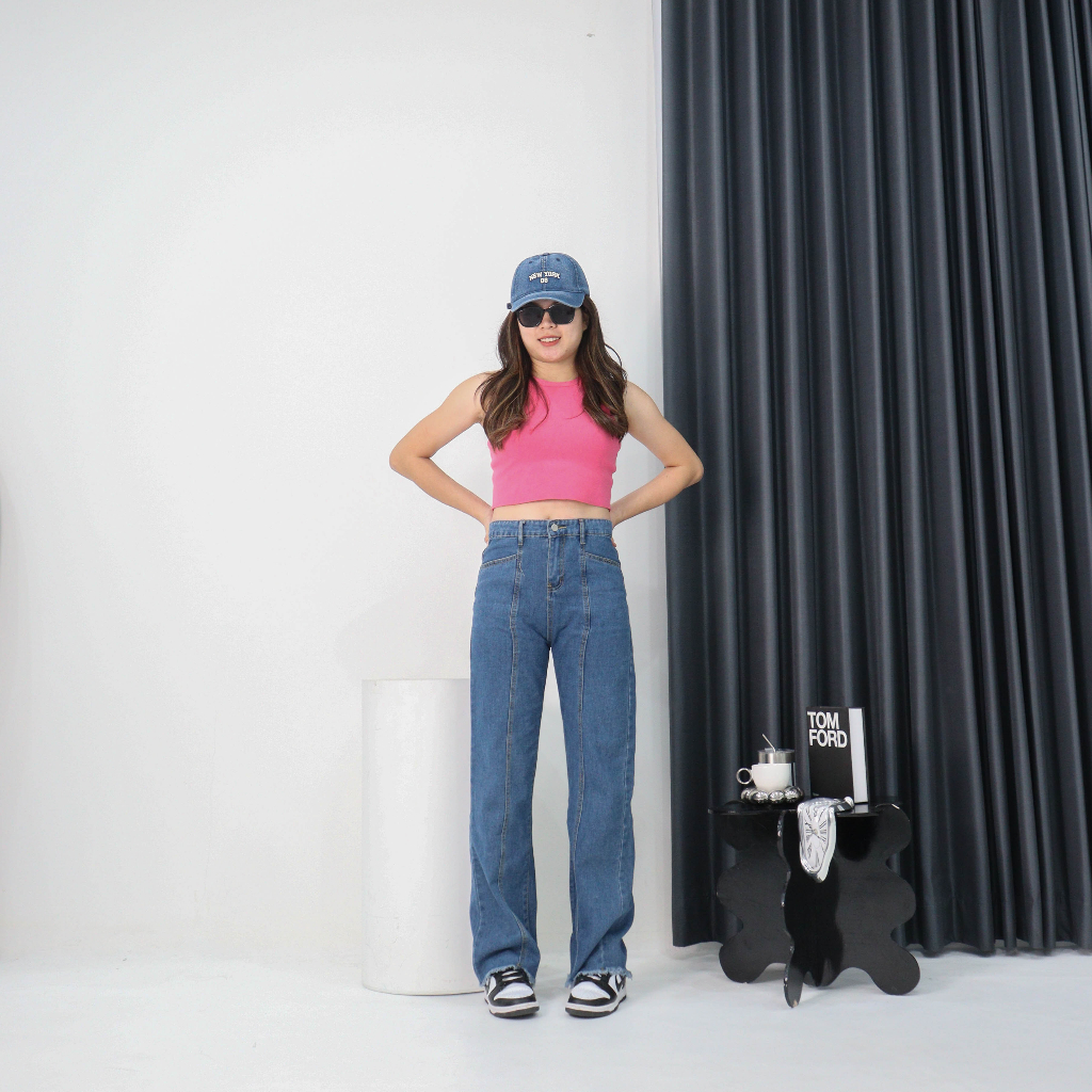 DEMORIN - Celana Jeans Wanita Rawis Unfinished Baggy Kekinian X61-1