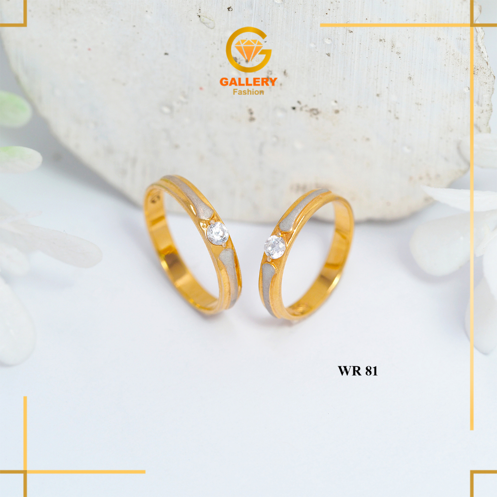 CINCIN TUNANGAN CINCIN NIKAH EMAS ASLI KADAR 8K ATAU 375 KODE WR 81 MODEL GARIS PUTIH  EMAS