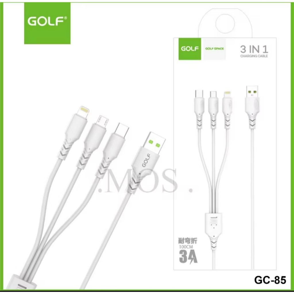 Kabel data golf 3in1 Charging Cable 3A GOLF GC-85 100cm micro type c iph8 kbel casan universal smua hp smartphone original fast charging high speed cable PROMO SEN