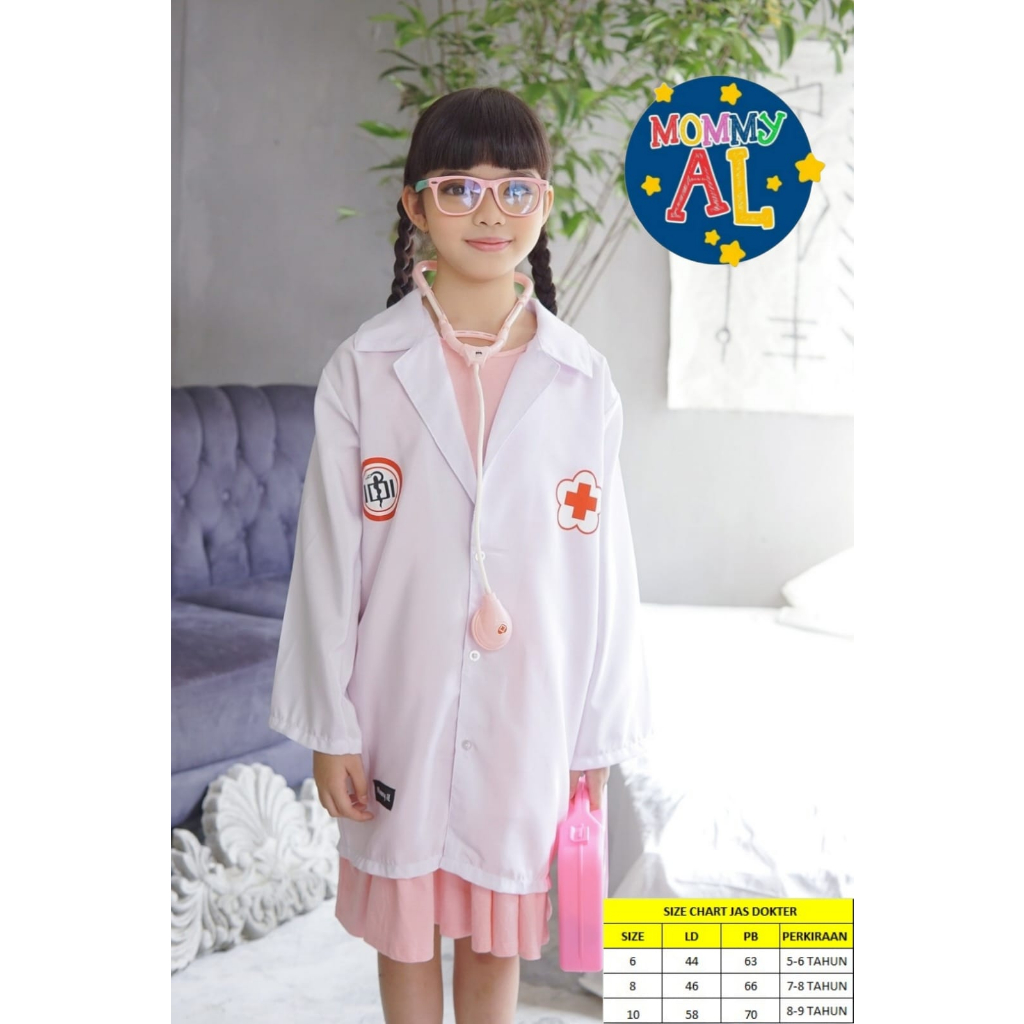 JAS DOKTER ANAK 6-10 TAHUN/Jas dokter Anak/Jas Dokter anak kecil/jas dokter anak murah/jas dokter anak perempuan/jas dokter anak kecil/Baju Profesi Anak