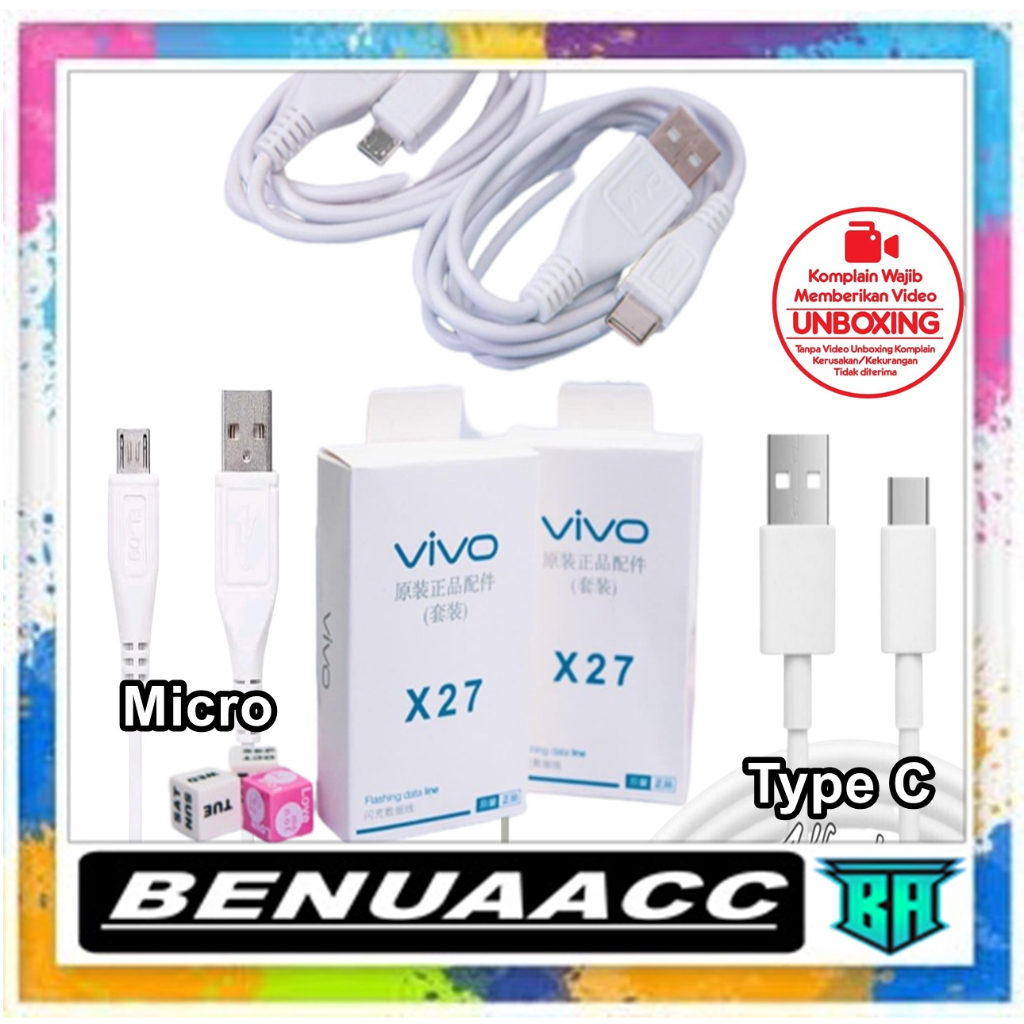 (ba) kabel data vivo X27 original 99.9 Micro &amp; Type C