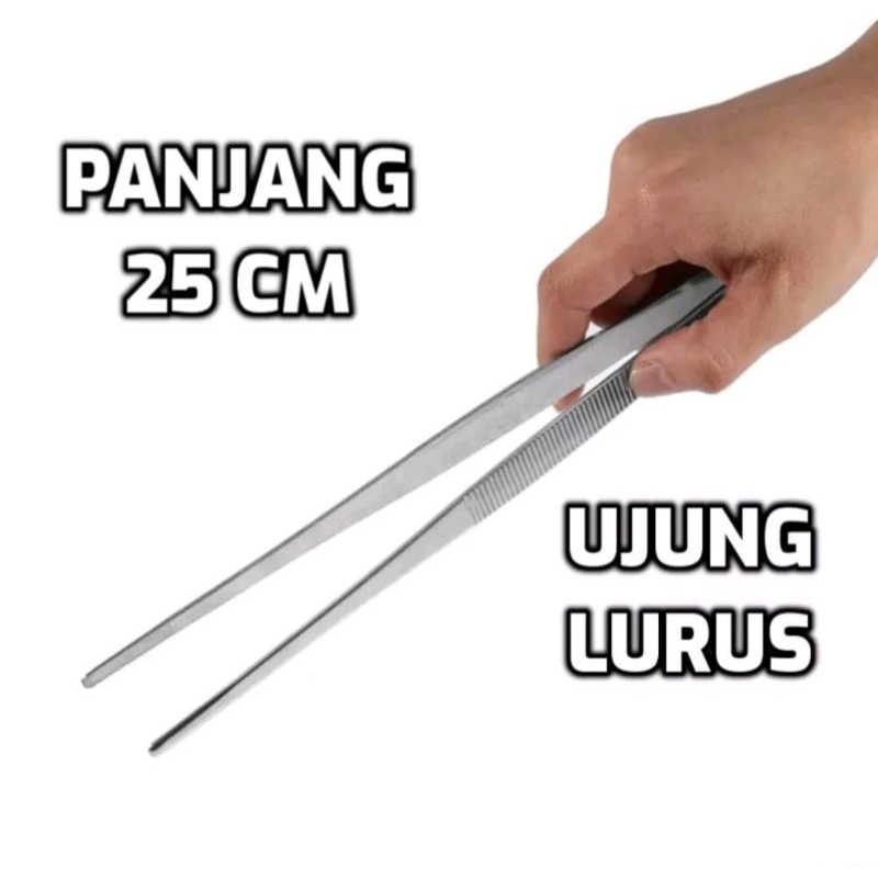 Pinset Stainless Steel Panjang 25 cm Lurus &amp; Bengkok