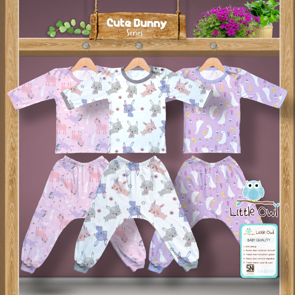 Little Owl 3 Setelan Panjang Oblong SML (3-18 Bulan) Baju Pendek Celana Pendek Baju Panjang Celana Panjang Baju Bayi Newborn Arevyonlineshop Pakaian Bayi Setelan Bayi Laki Laki Bayi Perempuan Set Baju Bayi Perempuan