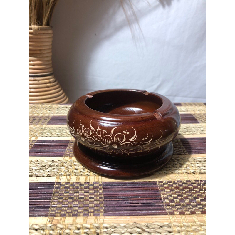Asbak Kayu Jati Bulat Ukir / Furniture Asbak Kayu Jati Ukir