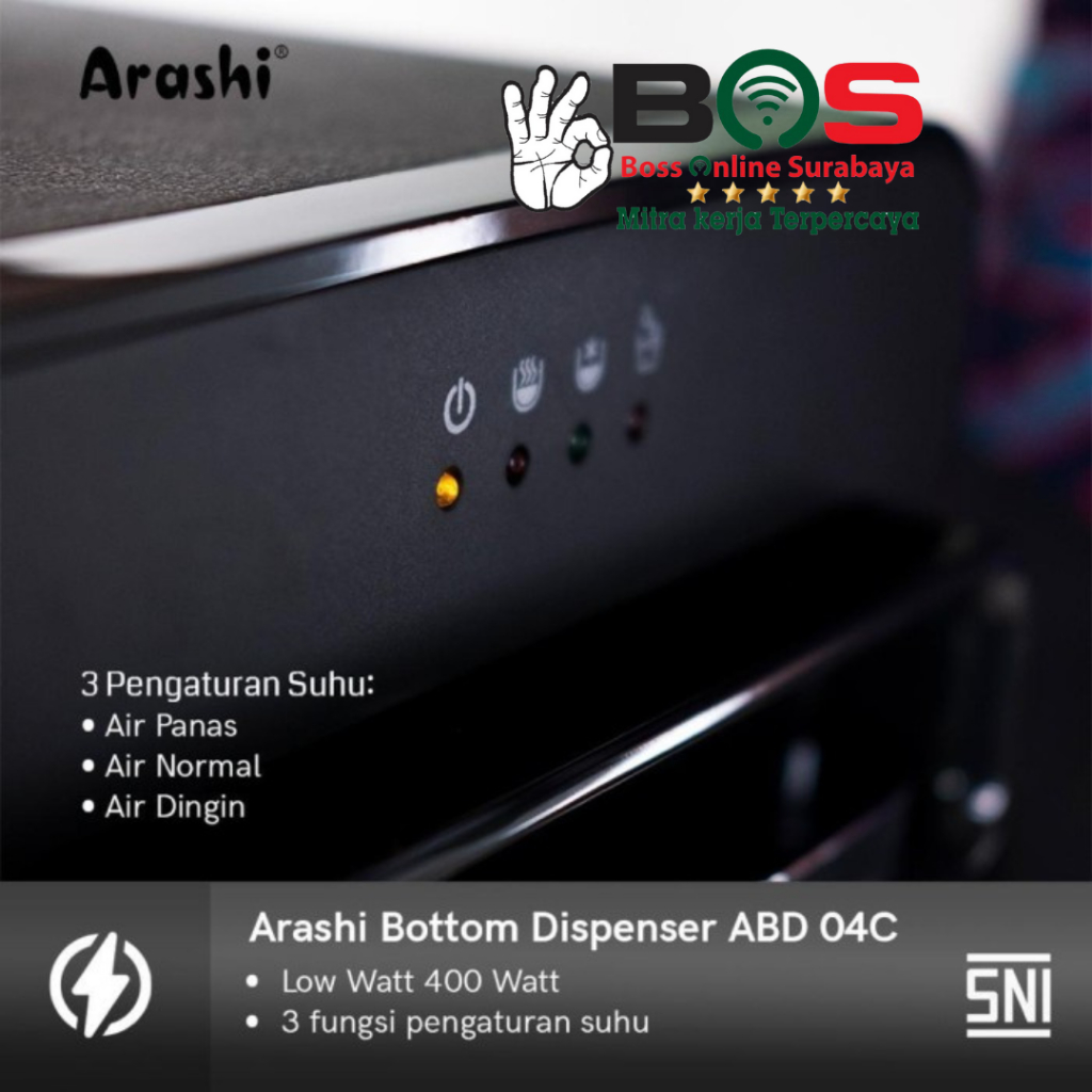 Arashi Dispenser ABD 04C Galon Bawah ABD-04C Panas Normal Dingin 400 Watt