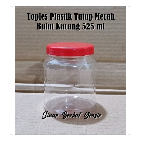 Toples Plastik Tutup Merah Bulat Kacang 525 ml / Toples Kue Permen