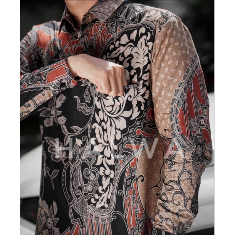 Batik pria kemeja batik coklat lengan panjang