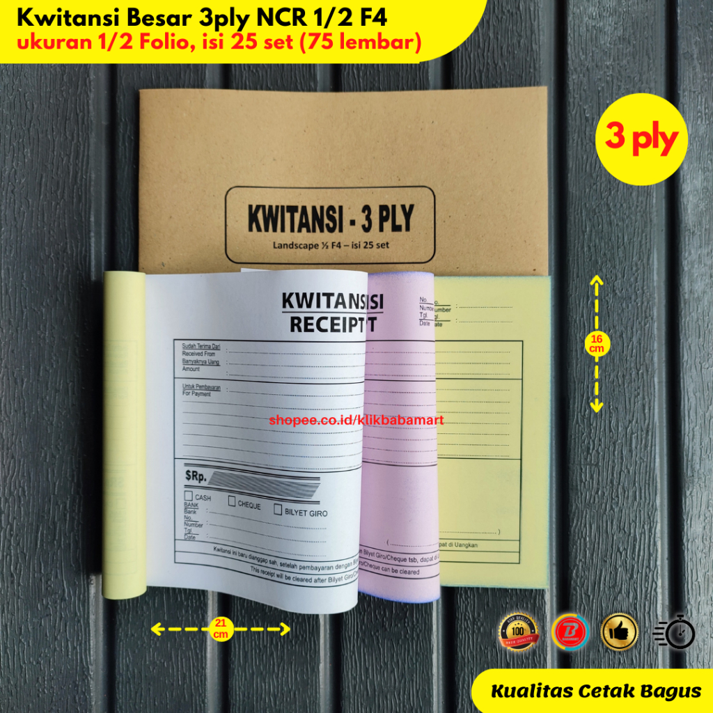 

Kwitansi Besar Rangkap 3 Ply NCR 1/2 Folio