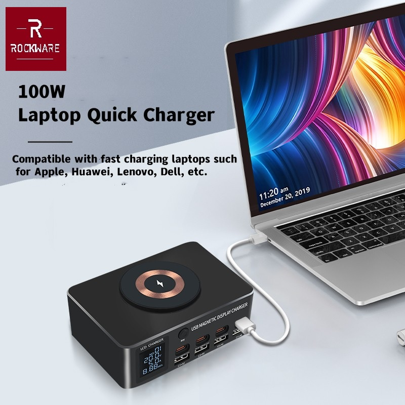 ROCKWARE WLX-818DP - 9-in-1 USB Magnetic Display Charger 140W TOTAL