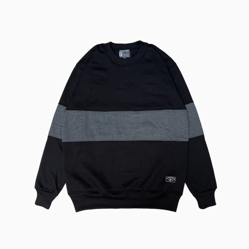 PHOMPPHIESS Sweater Crewneck Hitam Strip Abu Tua Crewneck Kombinasi Pria Wanita