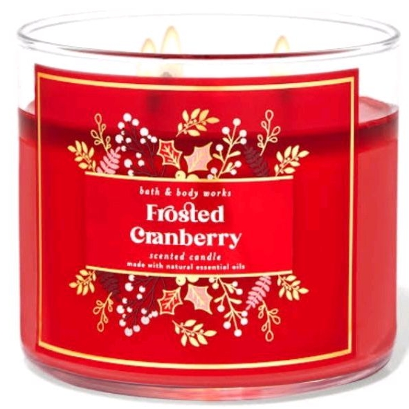 BATH &amp; BODY WORKS BBW FROSTED CRANBERRY 3-WICK SCENTED CANDLE 411 G LILIN WANGI 3 SUMBU UKURAN BESAR PENGHARUM RUANGAN