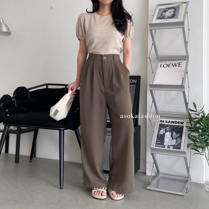 ASOKA Haelyn - LOOSE PANTS for PETITE SIZE 668 - Kulot Highwaist Anti Kusut - Trouser Wanita Celana Panjang Casual Formal