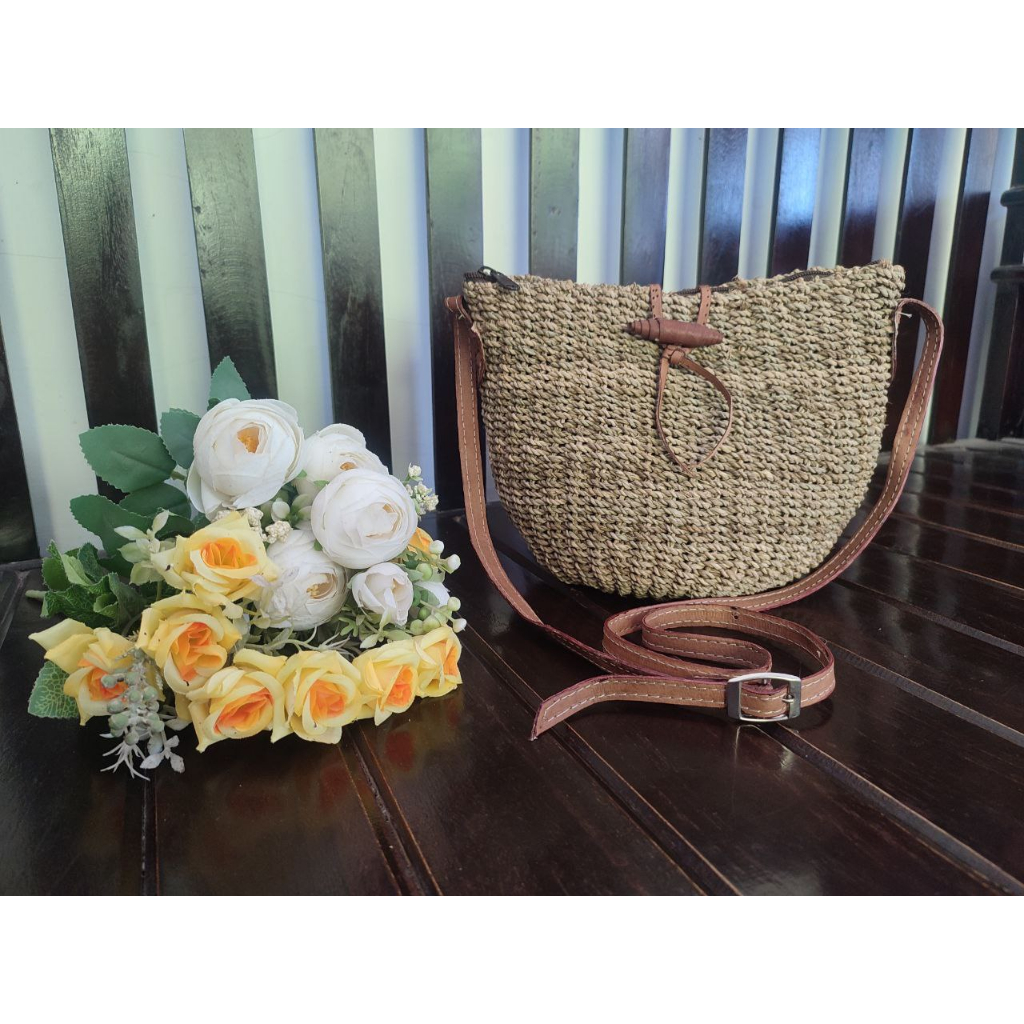 TAS AGEL ETNIK NATURAL SELEMPANG TALI PANJANG KULIT  SLING BAG ETMIC TALI KULIT