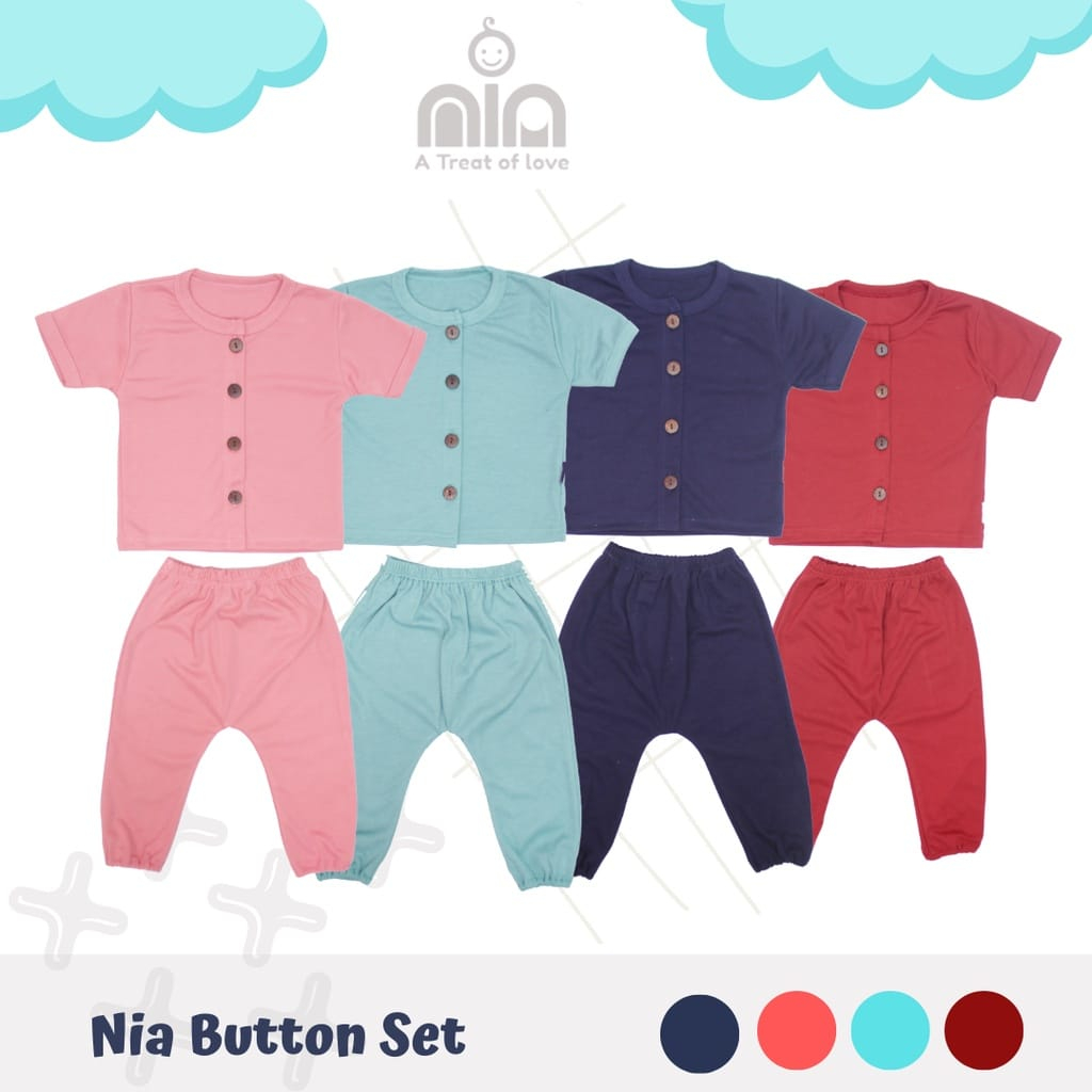 NIA BABY SETELAN BUTTON - SETELAN BAYI CELANA PANJANG LENGAN PENDEK POLOS DENGAN KANCING