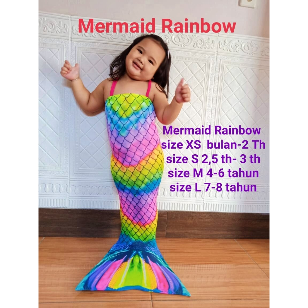 Baju Kostum Renang Mermaid/Putri Duyung Motif RAINBOW (Baju Aril)