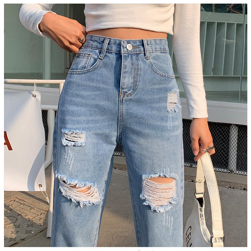 BEARYJEANS Celana Jeans Wanita Stretch Ripped Skinny High Waist Denim Pants Jeans Trousers Slim - BJ086