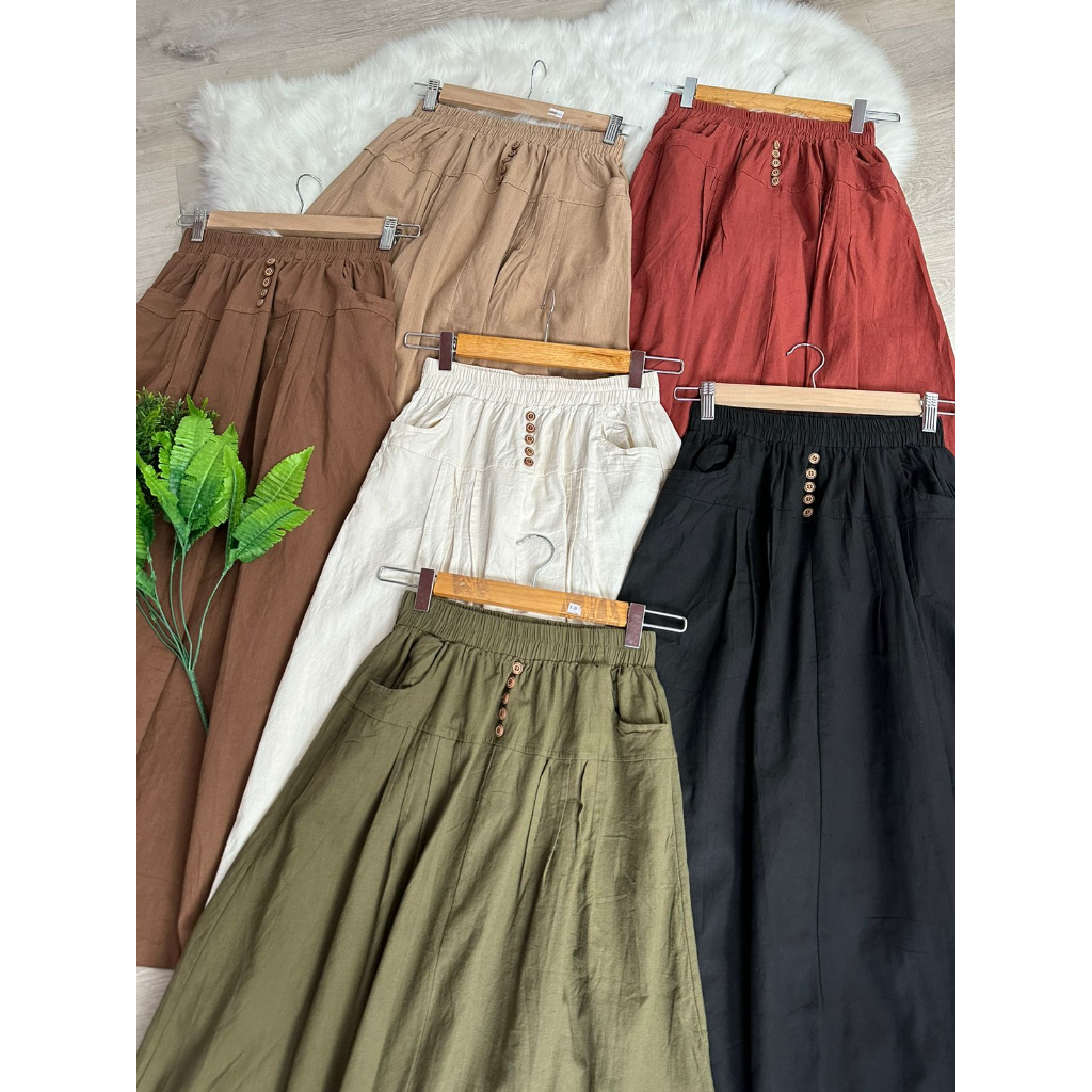 [ALLN Knitwear] Rok Motif Kancing Import Bahan Polos Bawahan Wanita