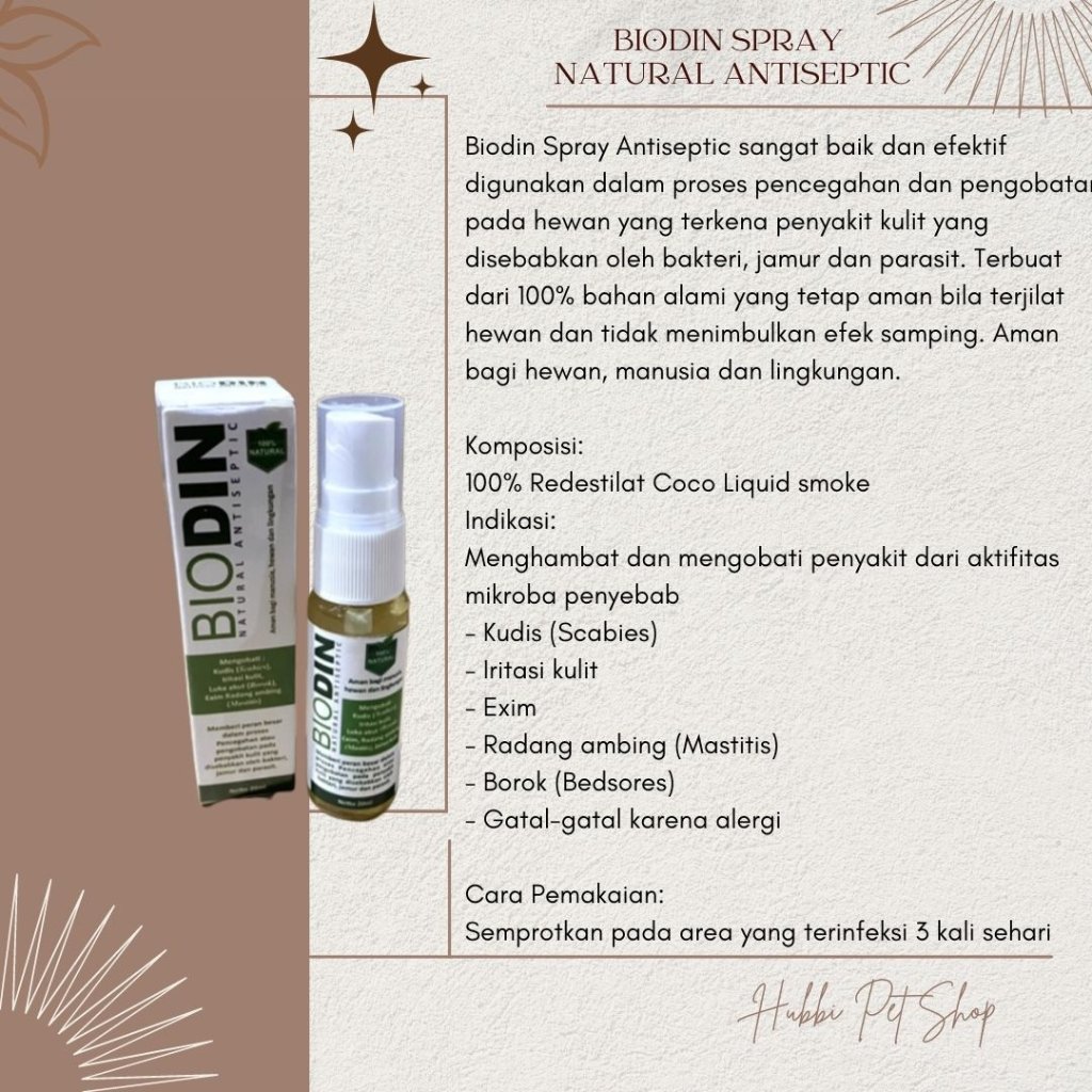 Biodin Spray 20ml - Obat Jamur Scabies Kucing anjing kelinci - natural antiseptic