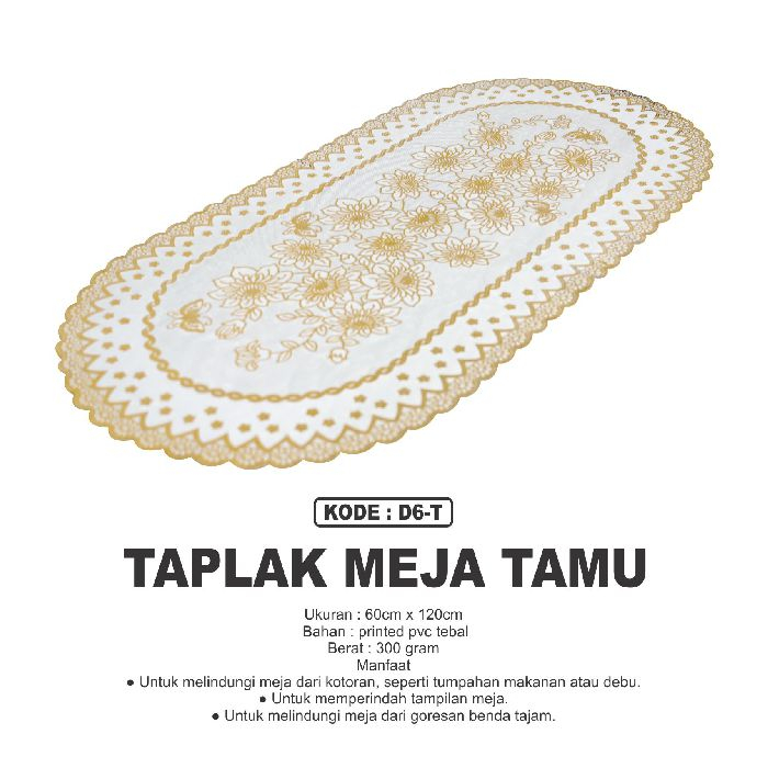 LuxuryParty-Taplak Meja Tamu Oval Gold Anti Air Ukuran 60x120CM