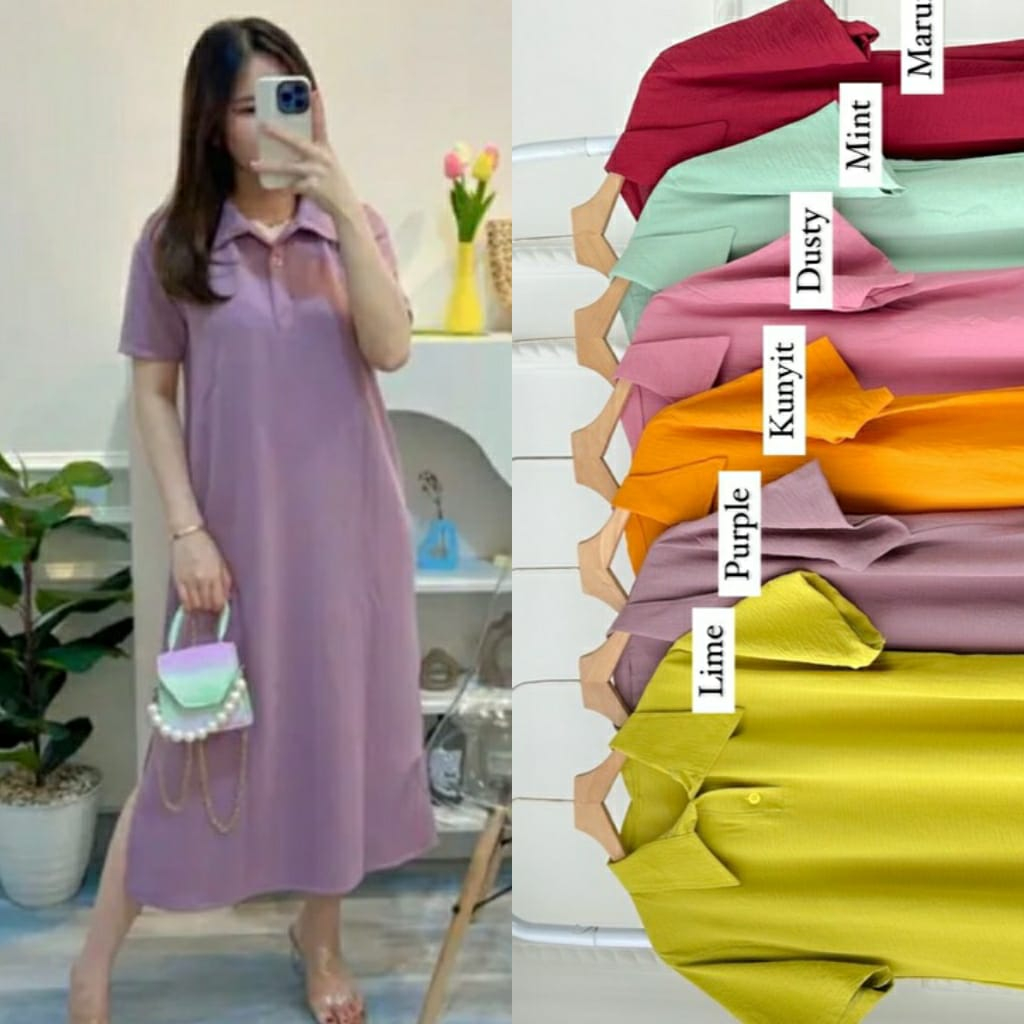 Rivana Daily Dress Lengan Pendek Korean Style Crinkle Airflow Midi Dress Kekinian Gamis Terbaru