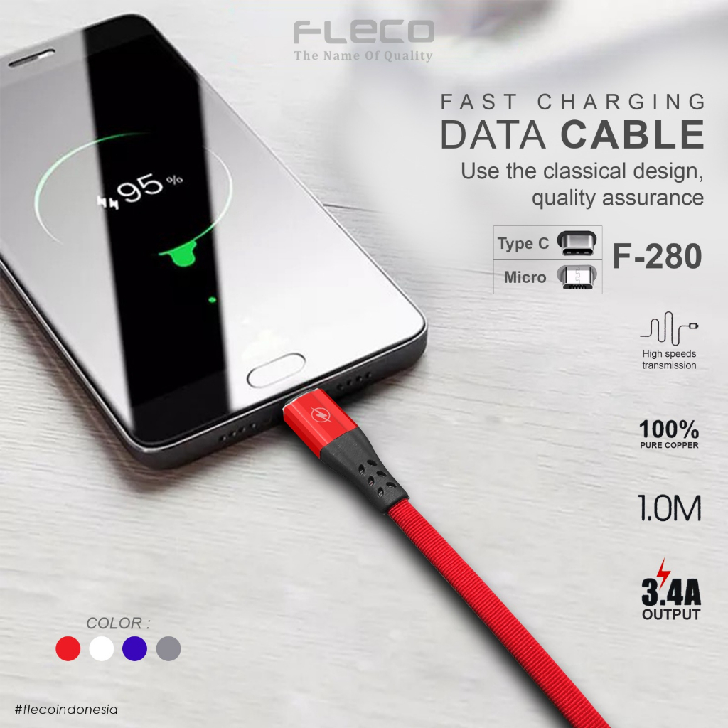 Kabel Data Fast Charging Micro / Iphone / type C  3.1A USB F-280 FLECO