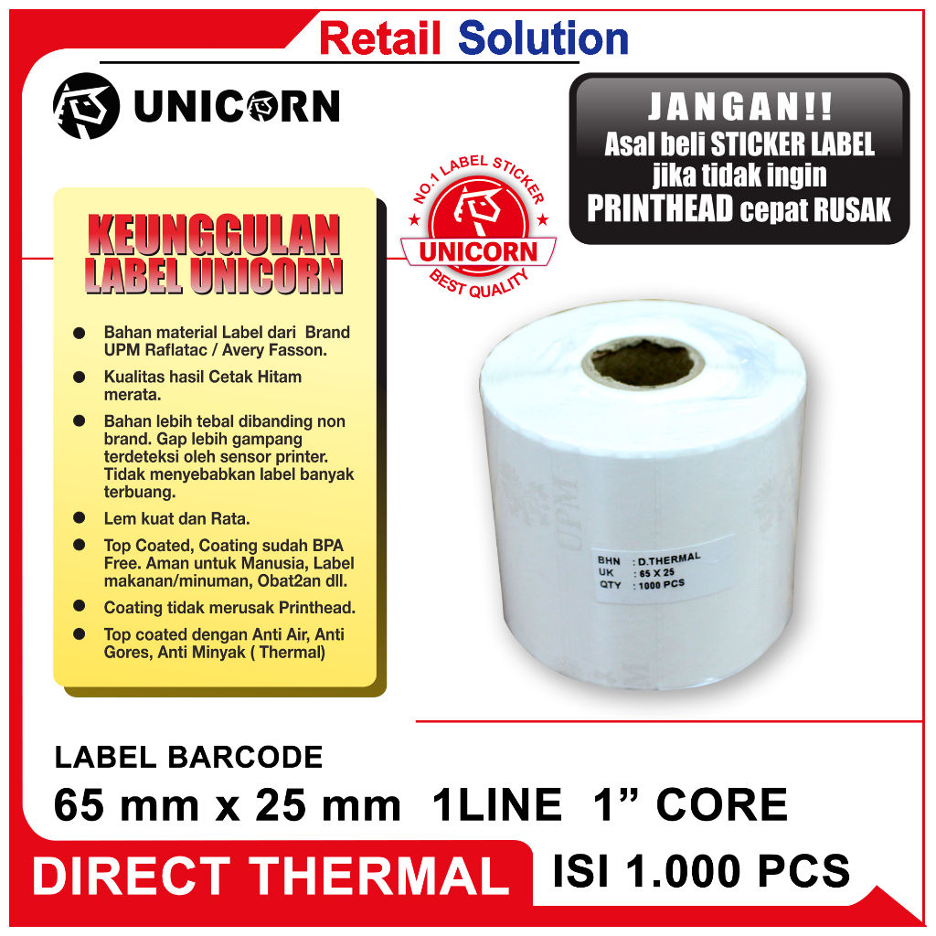 Stiker Barcode Label Thermal - 65x25 mm / 65x25mm / 65 x 25 mm