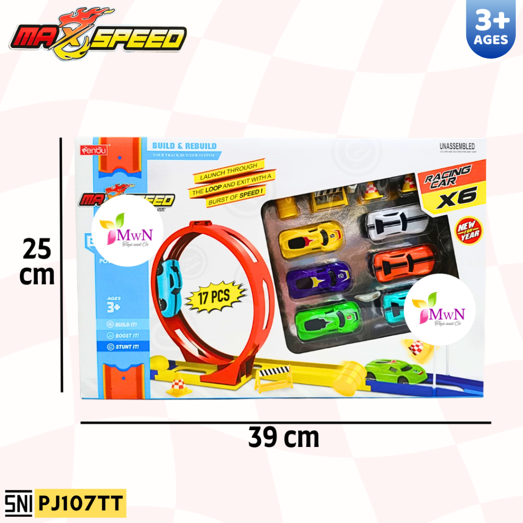 MWN Mainan Mobil Max Speed Track Builder 17pcs PJ107TT