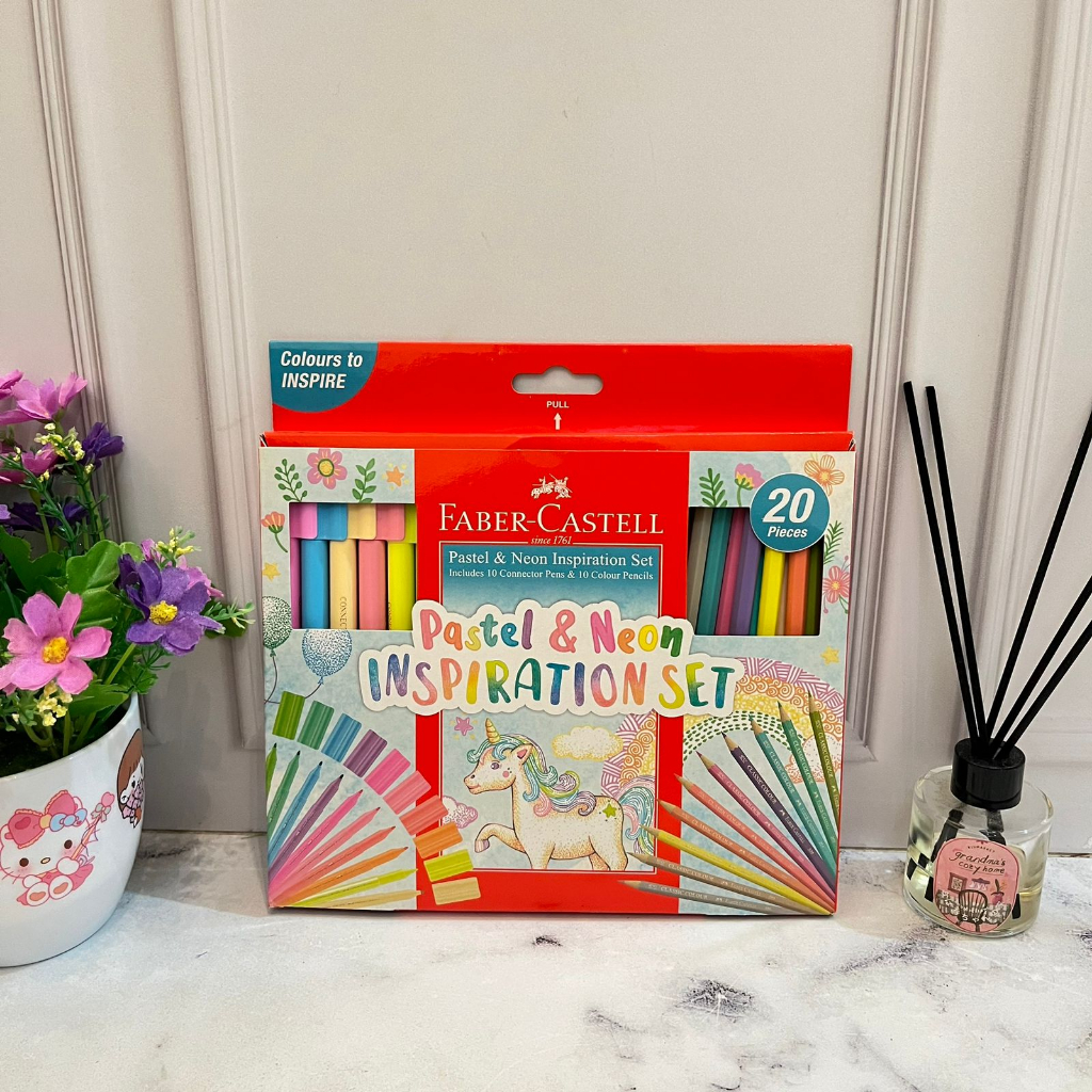 

Paket Pulpen dan Pensil Warna Faber Castell 1 SET isi 20 Pcs Lengkap / Pastel dan Neon Inspiration Set KOMPLIT Kualitas Terbaik bisa COD