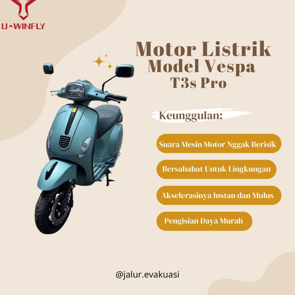 Motor Listrik Model Vespa Uwinfly T3s Pro / Terbaik / Garansi 10 Tahun