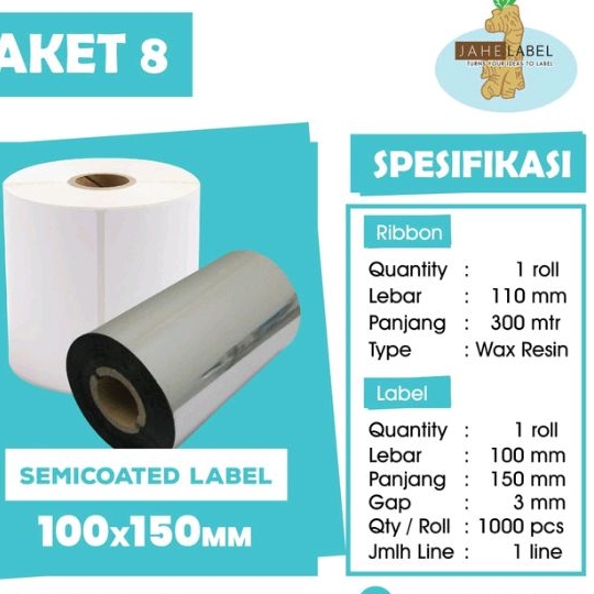 

PAKET LABEL STICKER BARCODE 100x150 mm SEMICOATED 1 LABEL 1 RIBBON