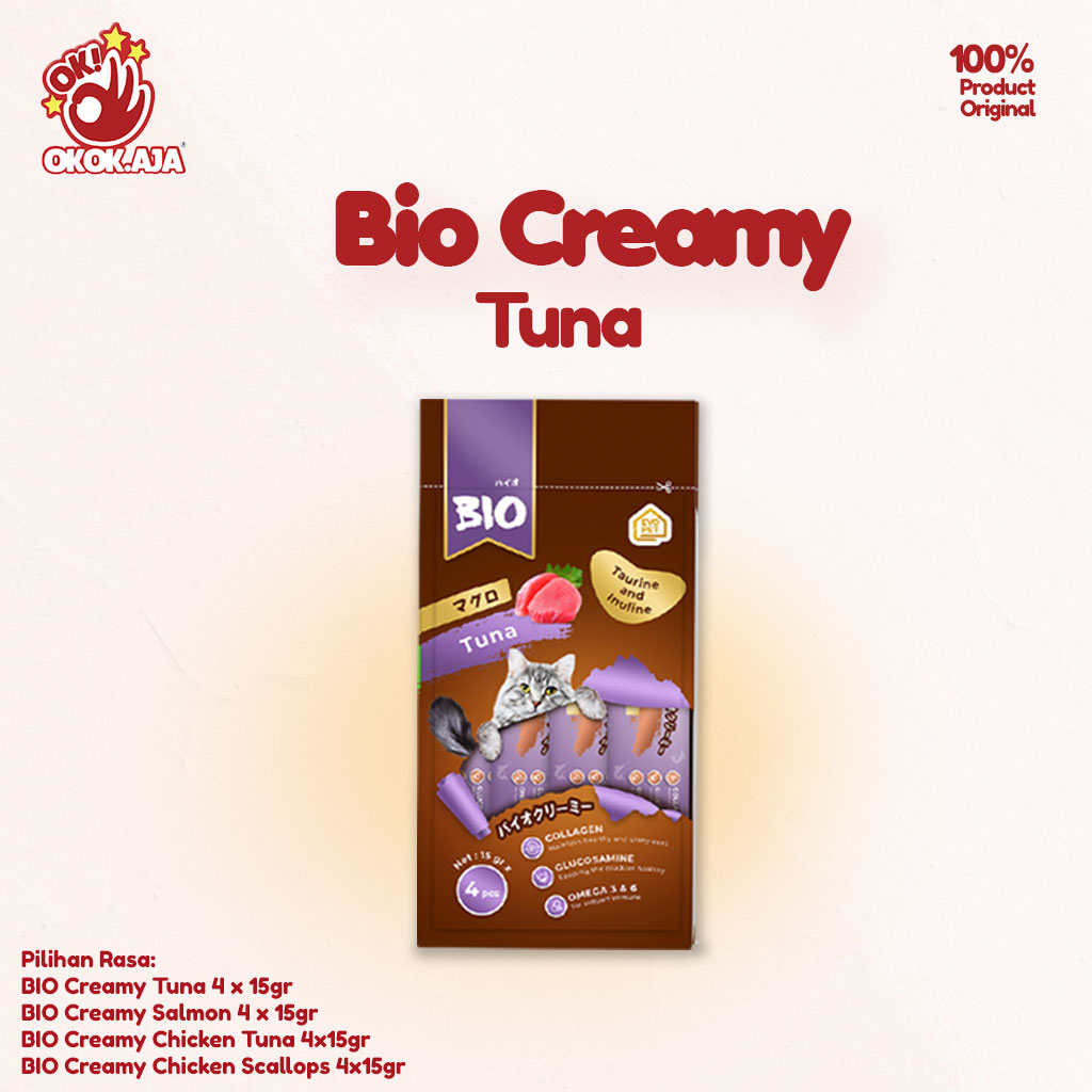 BIO CREAMY 15gr Snack Cemilan Kucing favorit Sehat dan murah / 1 pack isi 4pcs