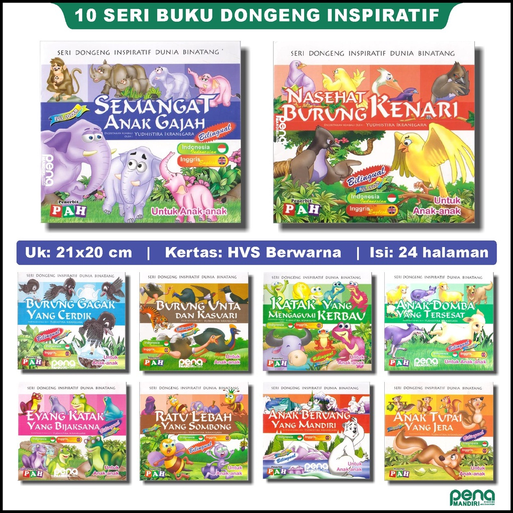 Paket Seri Dongeng Inspiratif Dunia Binatang - Bilingual dan Full Color (10 Buku)