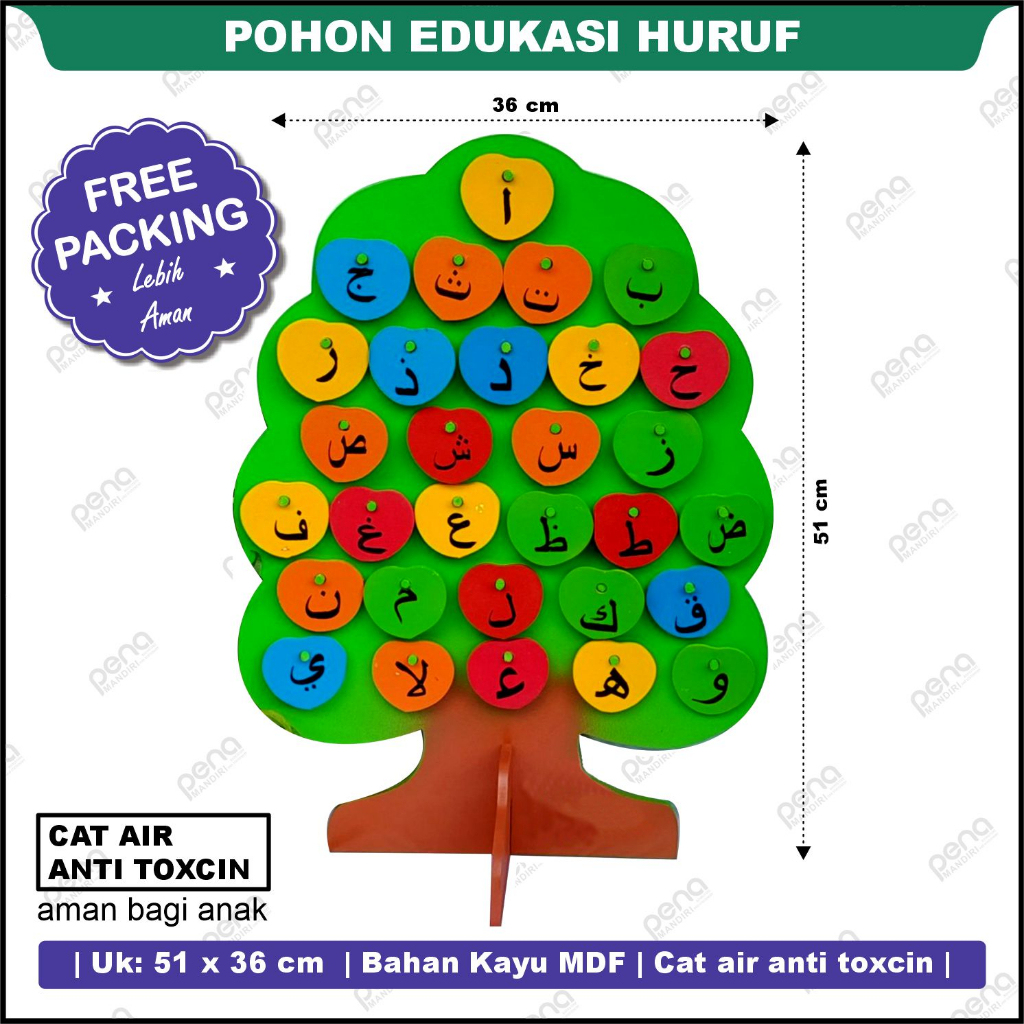 Pohon Hijaiyah Alfabeth Angka Bahan Kayu