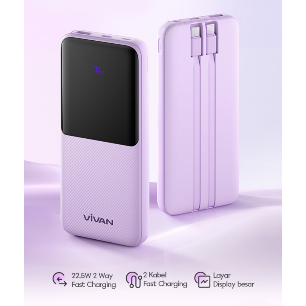 Power Bank Vivan 10000 Mah LED Display Pengisian Cepat 22,5W Quickcharge PD3.0 VOOC Kompatibel dengan Semua Jenis Smartphone