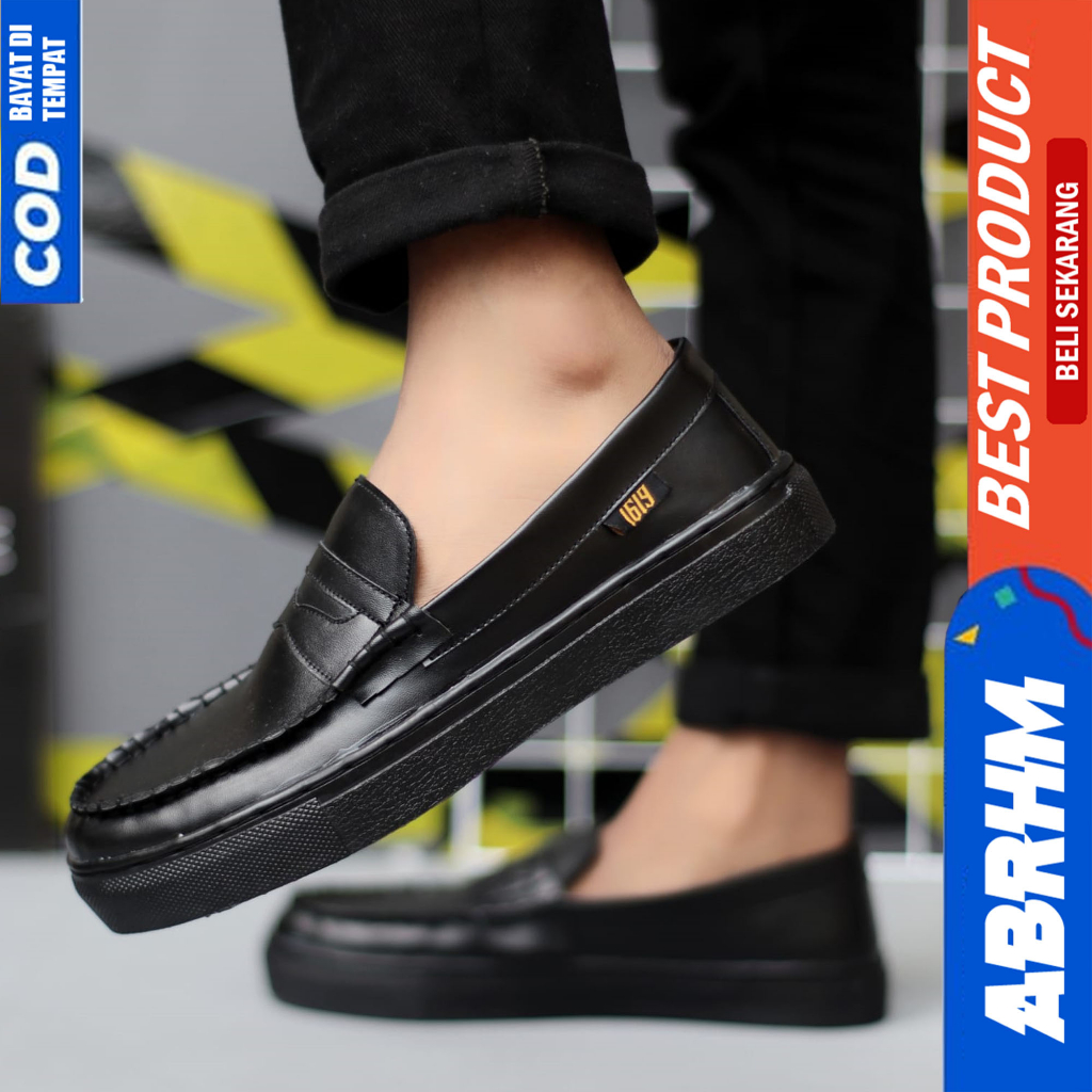 ABRHM Sepatu Loafers Hitam Casual Formal Kerja Pria