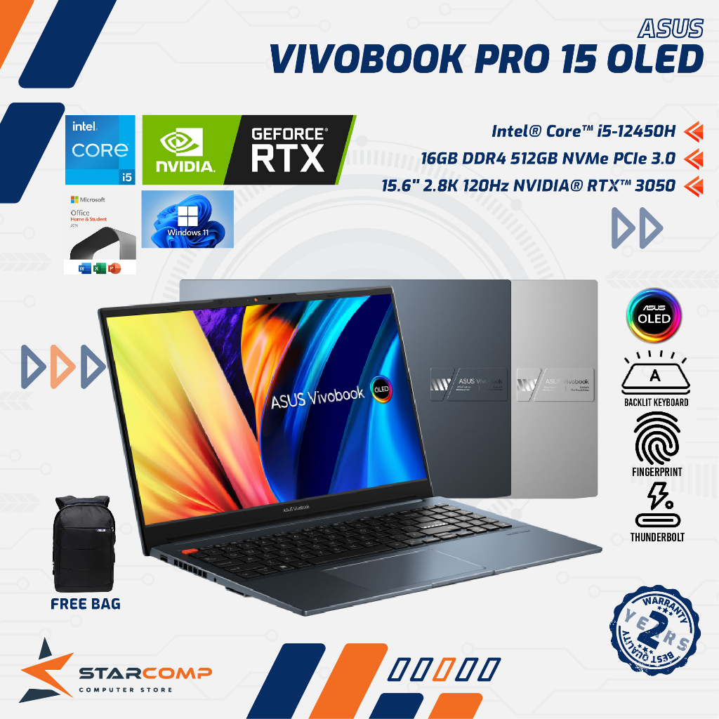 ASUS Vivobook Pro 15 OLED K6502ZC i5-12450H RTX3050 16GB 512GB 2.8K OHS W11