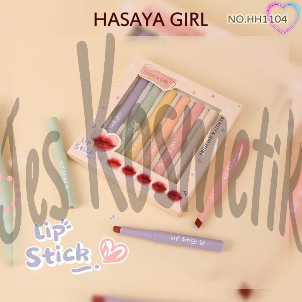 Hasaya Girl Lipstik Beauty &amp; Moisture Lipstick [1 SET isi 6 PCS] / Grosir Kosmetik