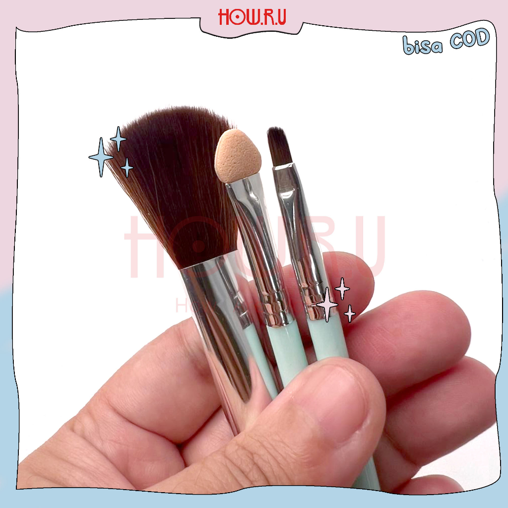 HOW.R.U | 3in1 Brush Kuas Make Up untuk Blush / Eye Shadow / Lipstik