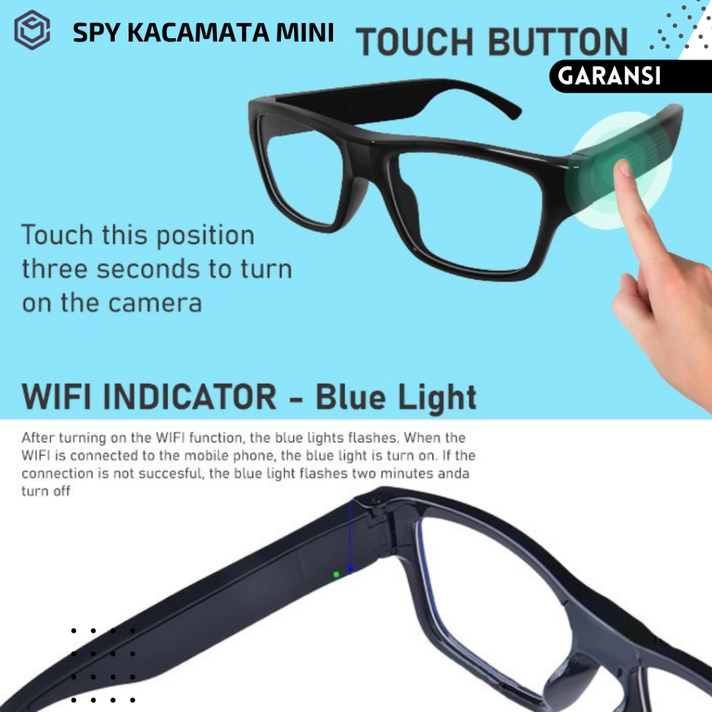 Kamera Pengintai Mini Tanpa Kabel SPY Camera CCTV Mini Kecil Tersembunyi Hidden Camera Portable HD Model Kacamata Pengintip Mata mata js136