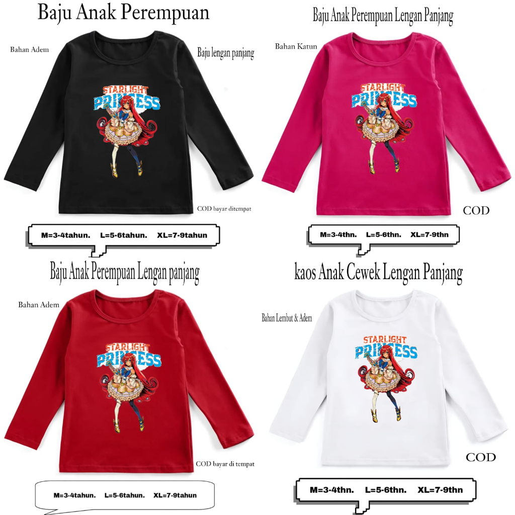 Kaos Baju Anak Cewek Lengan Panjang Starlight Princess