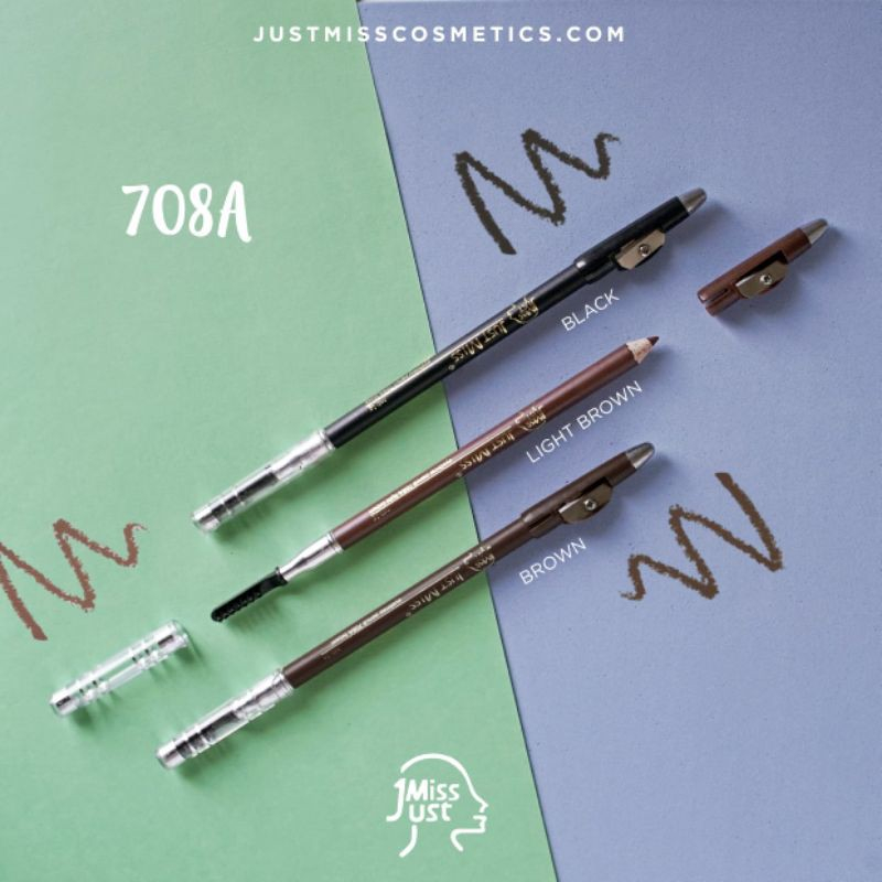 JustMiss Pensil Alis Dengan Serutan &amp; Sikat Pigmented Perona Alis BPOM