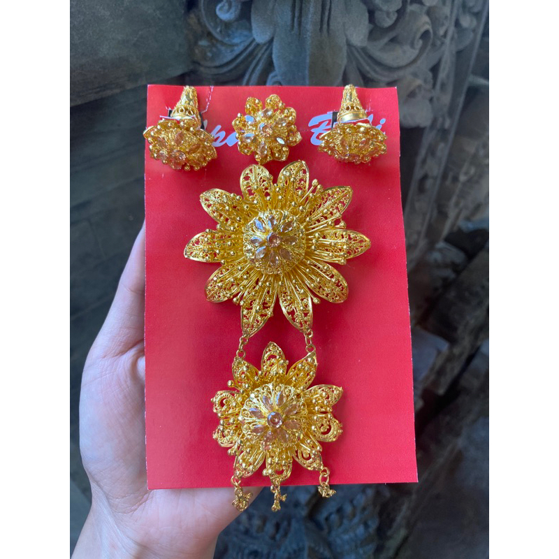 Set Bros Bunga Putik T2 Alpaka Bali (Giwang Tusuk Skrup Biasa Bukan Cerorot / Subeng Bali)