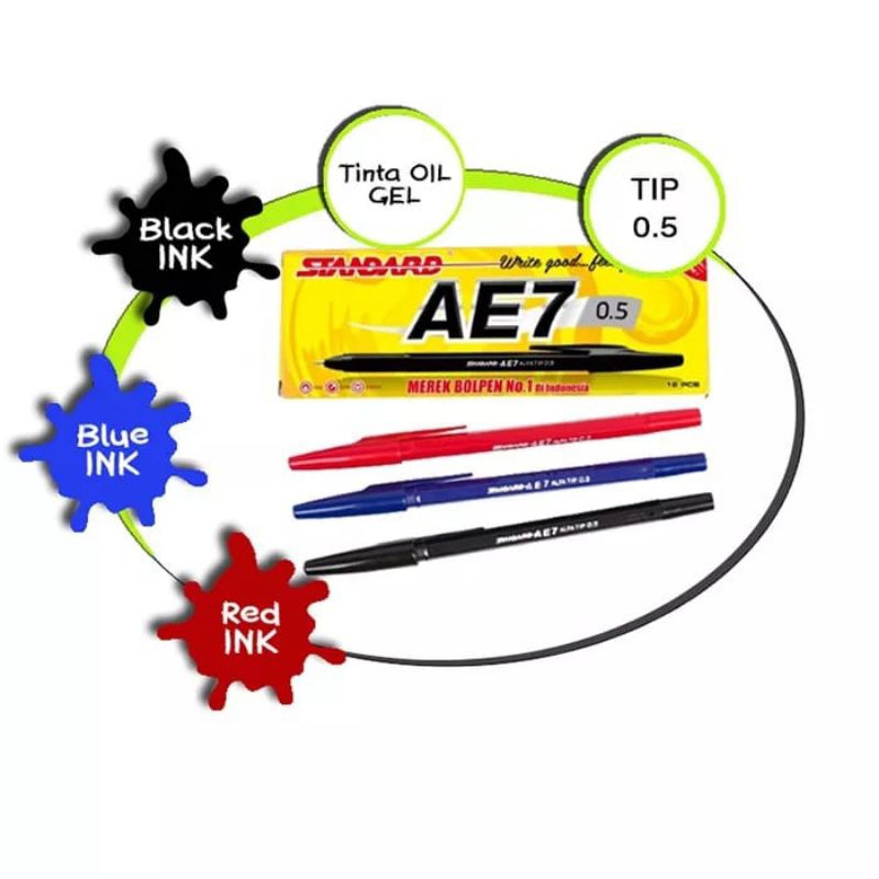 

BOLPOIN/BALPOIN/PULPEN/PEN STANDARD AE7 WARNA HITAM BIRU MERAH