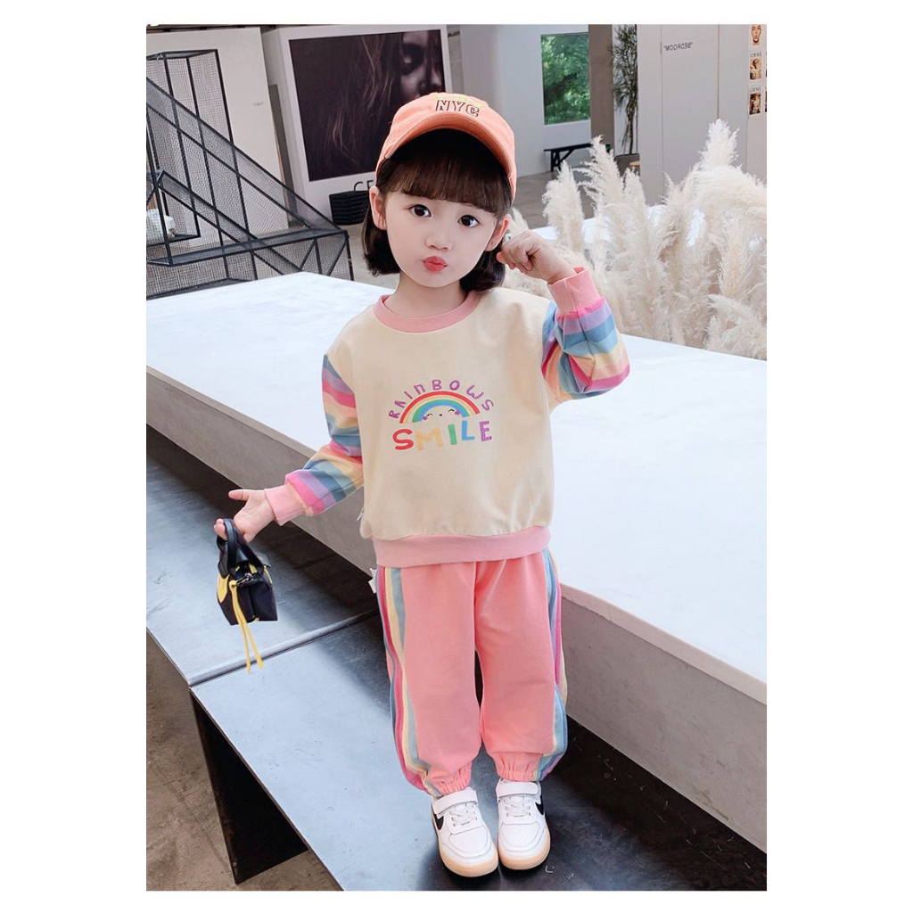 Setelan Sporty Anak Perempuan Motif  Rainbow Smile