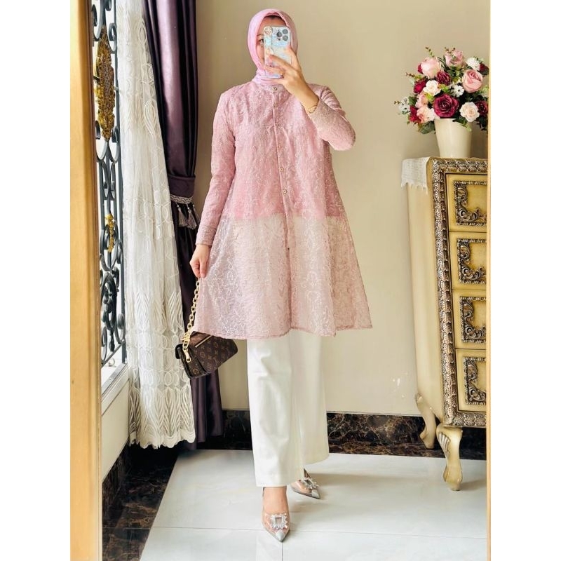 Tunik Brokat Organza Embroidery Bordir