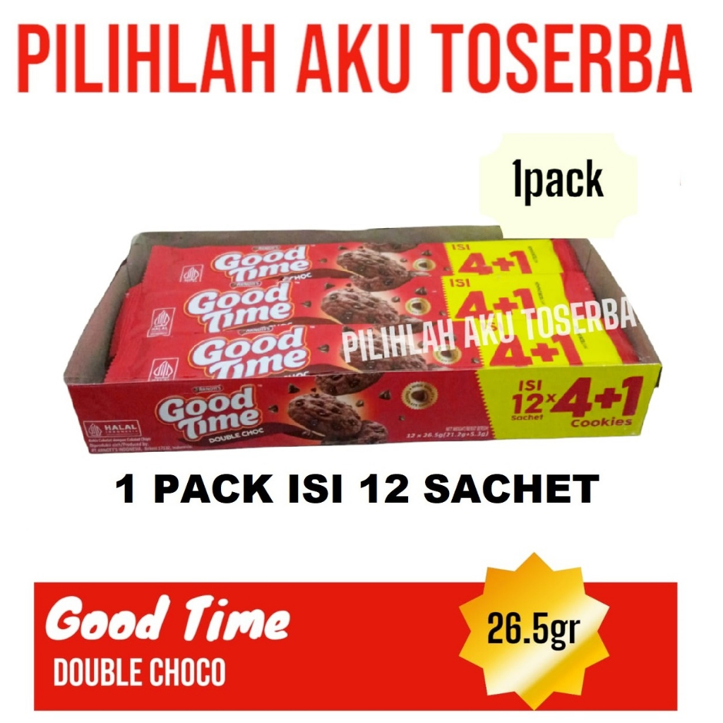 

Good Time Cookies DOUBLE CHOCO 16 gr menjadi 26 gr Singles Pack - ( HARGA 1 PACK ISI 12 pcs )