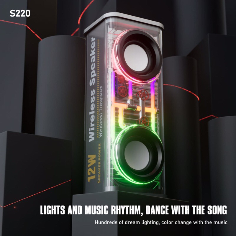 Speaker Bluetooth RGB Transparan Lenyes S220 Suara Mantap Super Bass