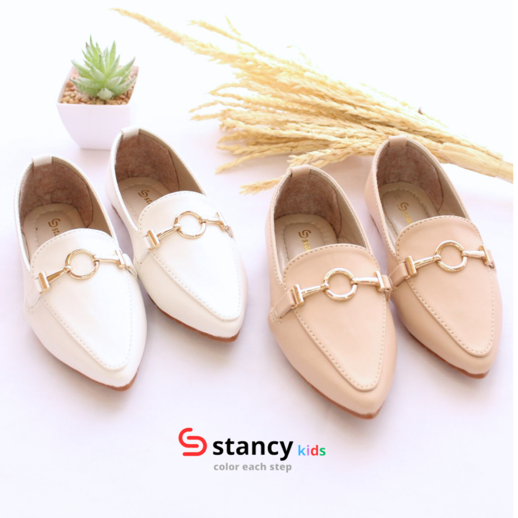 Stancy Kids x janitra Sepatu flatshoes Anak Fashion casual premium mocasino loafers bahan albani polos sol karet dan acc  logam