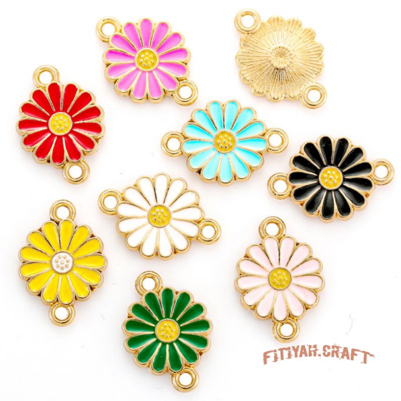 Enamel Sun Flower Manik Bunga Matahari Aksesoris DIY Bunga Matahari 2 Titik Lubang Liontin Bunga Matahari